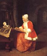 A Young Woman Seated Drawing Gabriel Metsu